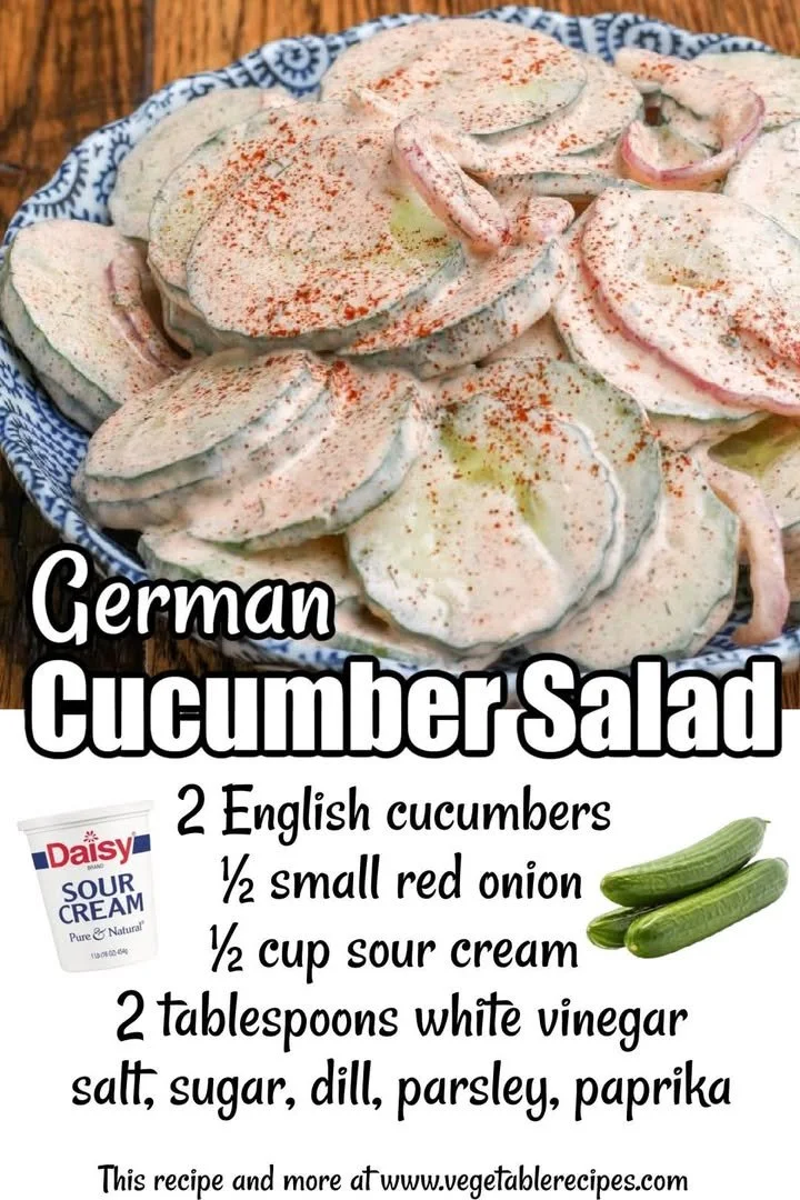 Delicious bowl of Grandma's German Cucumber Salad with fresh ingredients