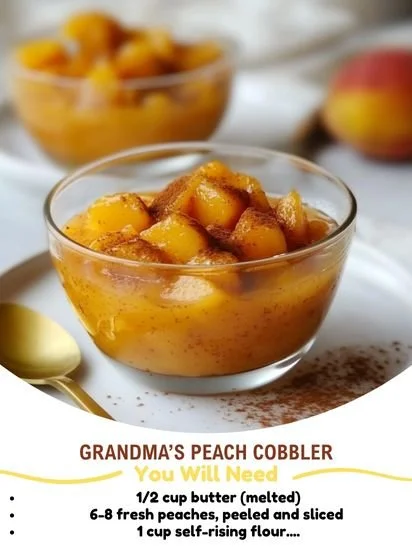 Delicious Grandma's peach cobbler dessert with golden crust and fresh peaches