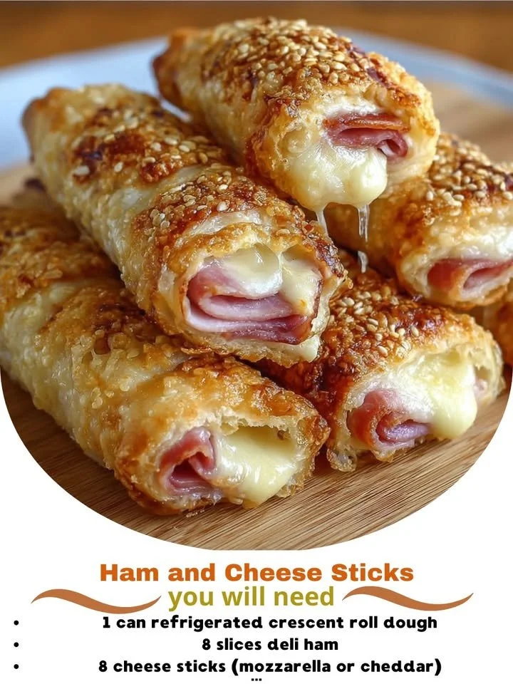 Golden ham and cheese sticks ready to be enjoyed as a tasty snack.