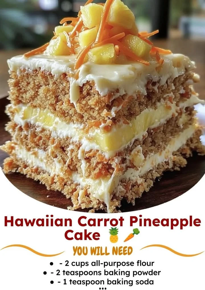 Delicious Hawaiian Carrot Pineapple Cake topped with cream frosting.