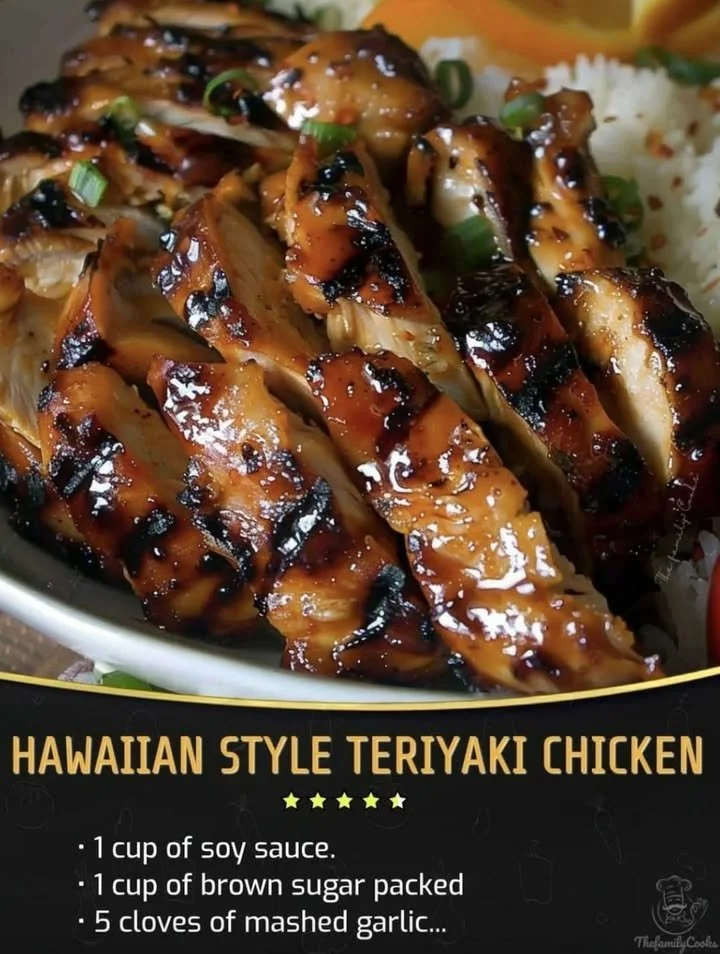 Plate of Hawaiian Style Teriyaki Chicken with rice and vegetables