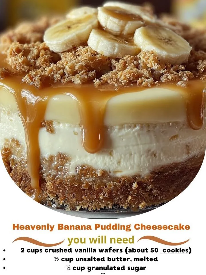 Delicious slice of heavenly banana pudding cheesecake topped with whipped cream