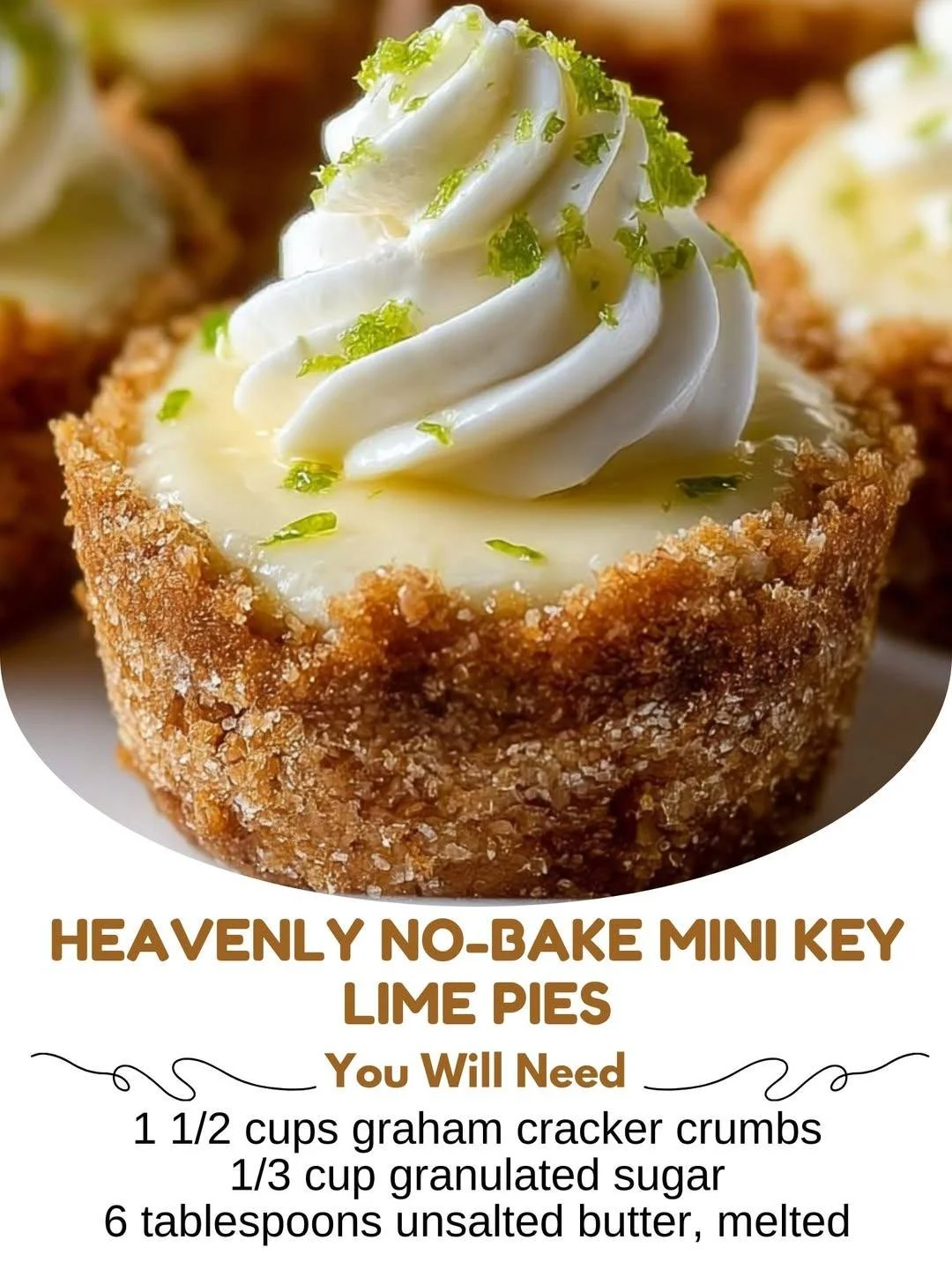 No-bake mini key lime pies topped with whipped cream and lime zest