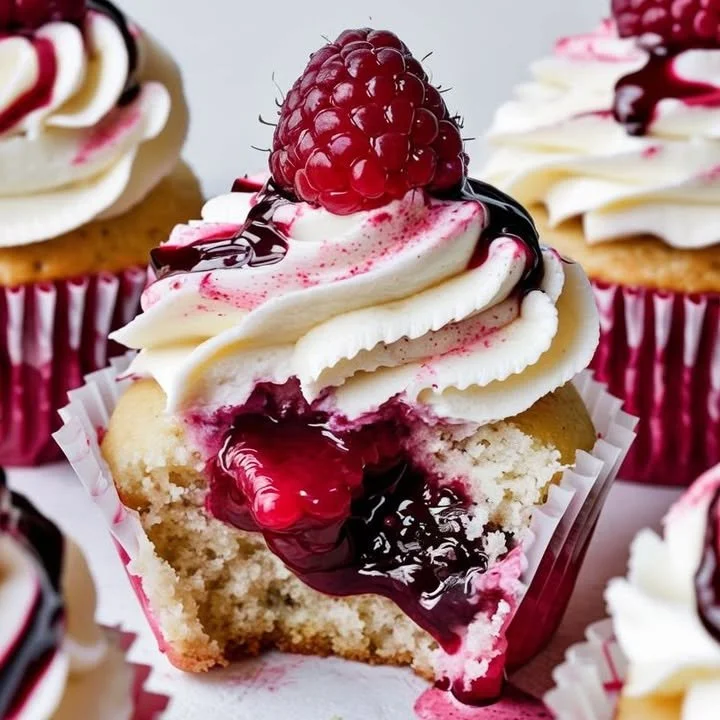Heavenly raspberry cheesecake cupcakes topped with fresh raspberries