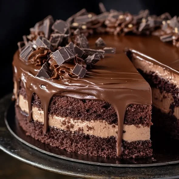 Delicious Hershey's Chocolate Cheesecake Cake with rich chocolate frosting