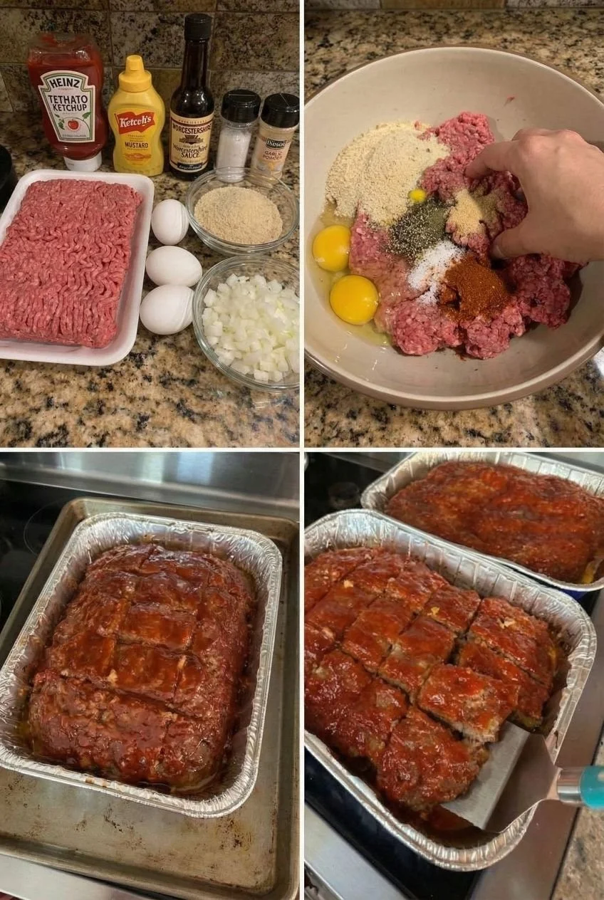 Delicious homemade classic meatloaf served with mashed potatoes and gravy