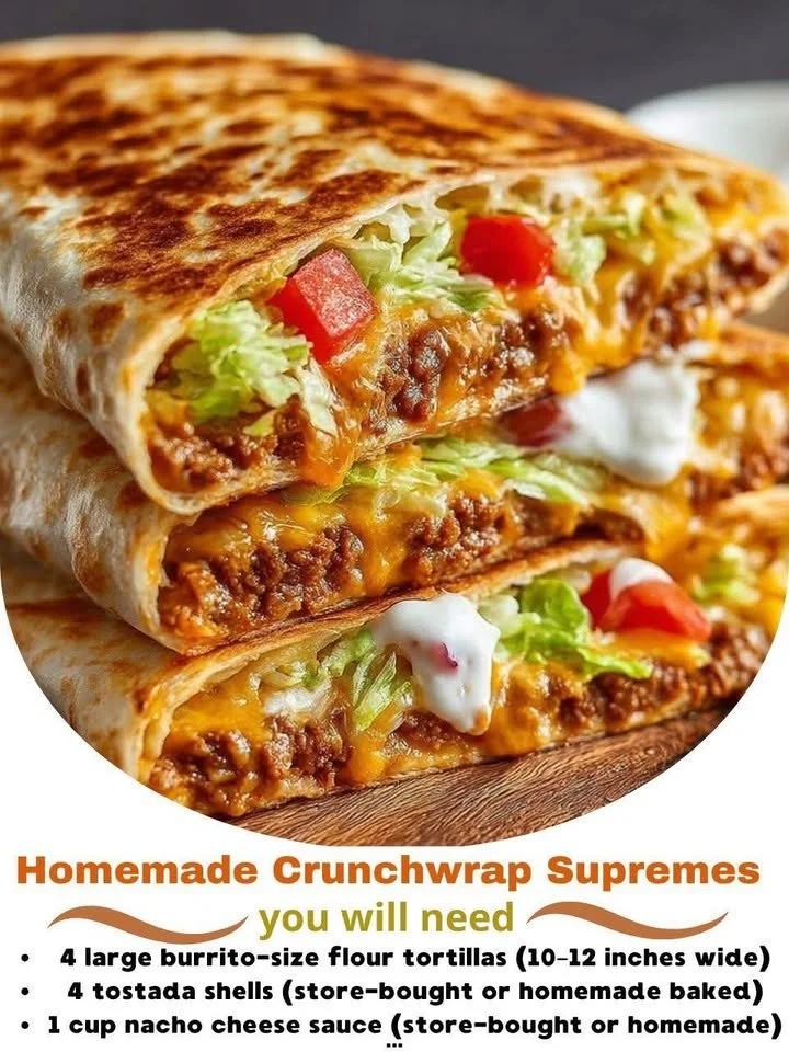 Homemade Crunchwrap Supremes with layers of ingredients on a plate