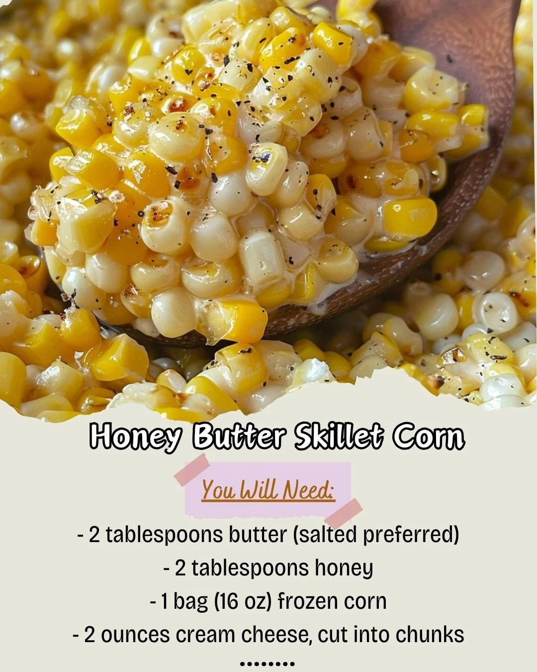 Delicious honey butter skillet corn in a cast iron pan garnished with herbs.