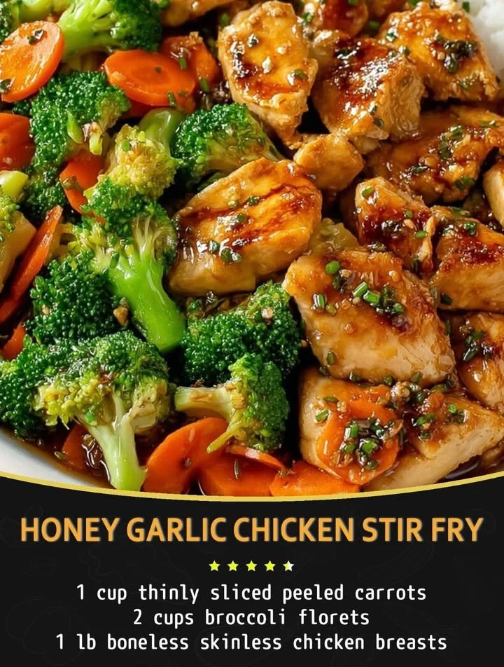 Delicious Honey Garlic Chicken Stir Fry with colorful veggies served.