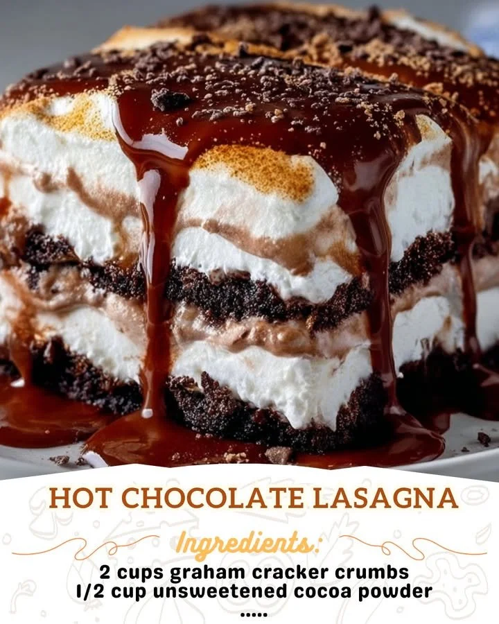 Delicious hot chocolate lasagna dessert with layers of chocolate and cream.