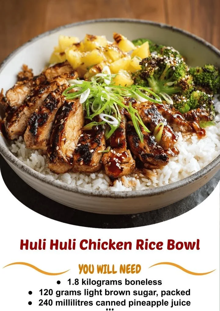 Huli Huli Chicken Rice Bowl with grilled chicken and rice