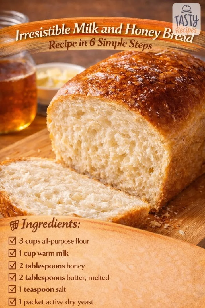 Loaf of homemade Milk and Honey Bread displayed on a wooden cutting board