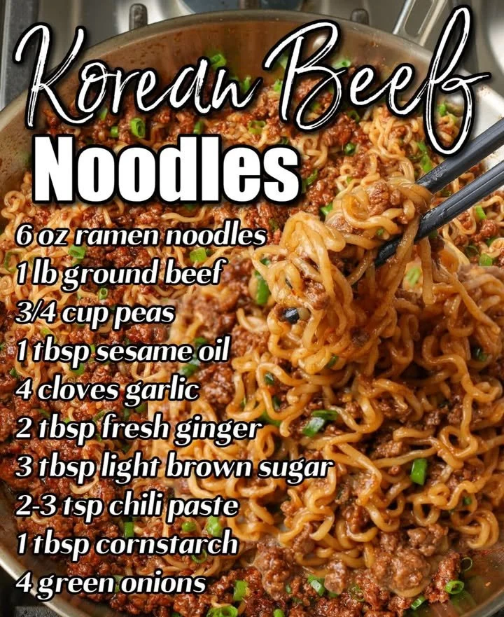 Delicious Korean beef noodles garnished with fresh herbs and vegetables