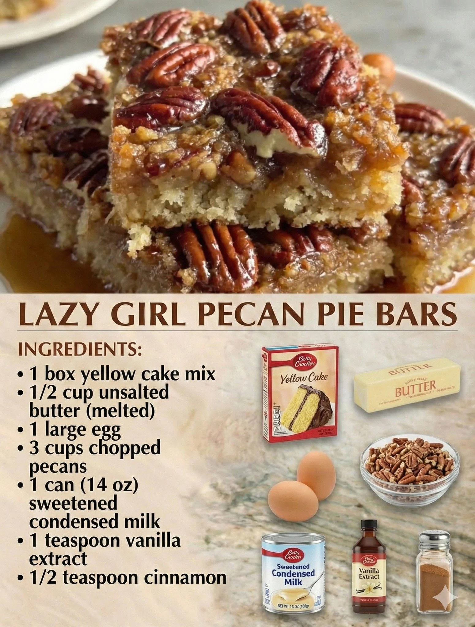 Delicious Lazy Girl Pecan Pie Bars on a wooden table