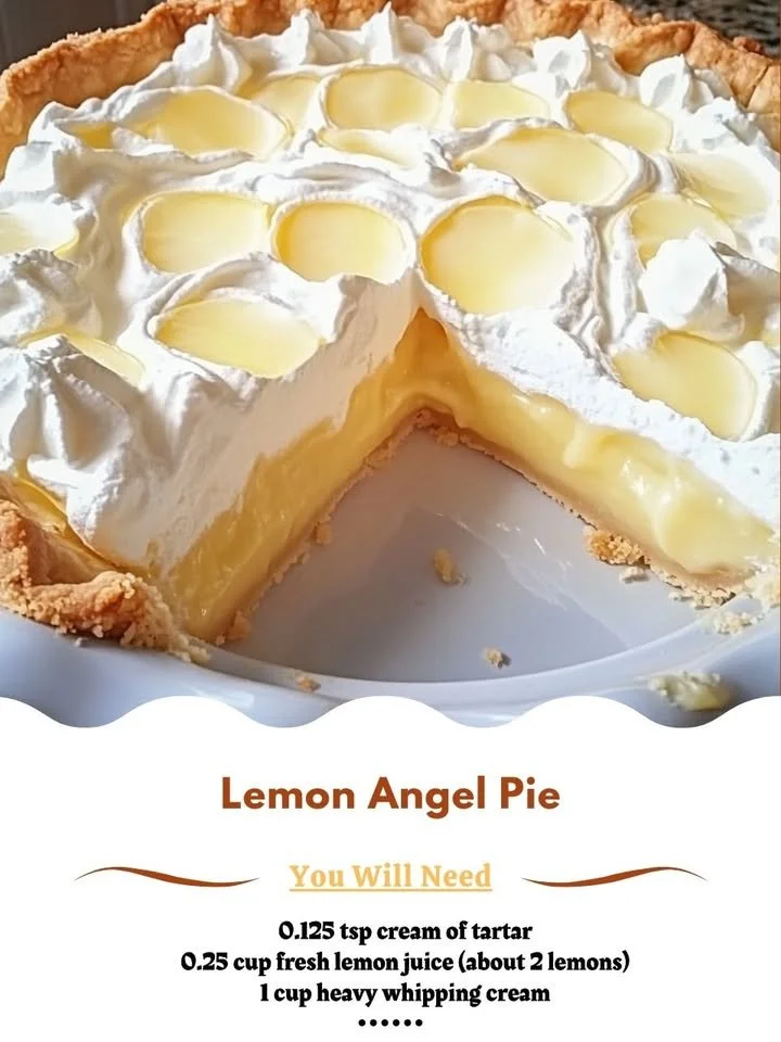 A beautifully arranged Lemon Angel Pie topped with fluffy meringue and lemon zest.