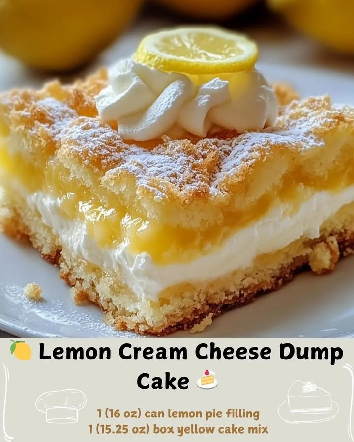 Delicious Lemon Cream Cheese Dump Cake ready to be served