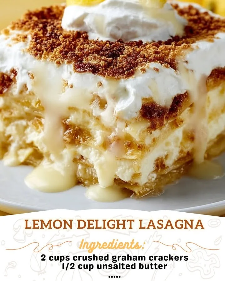 Slice of Lemon Delight Lasagna with a zesty cream layer and lemon garnish