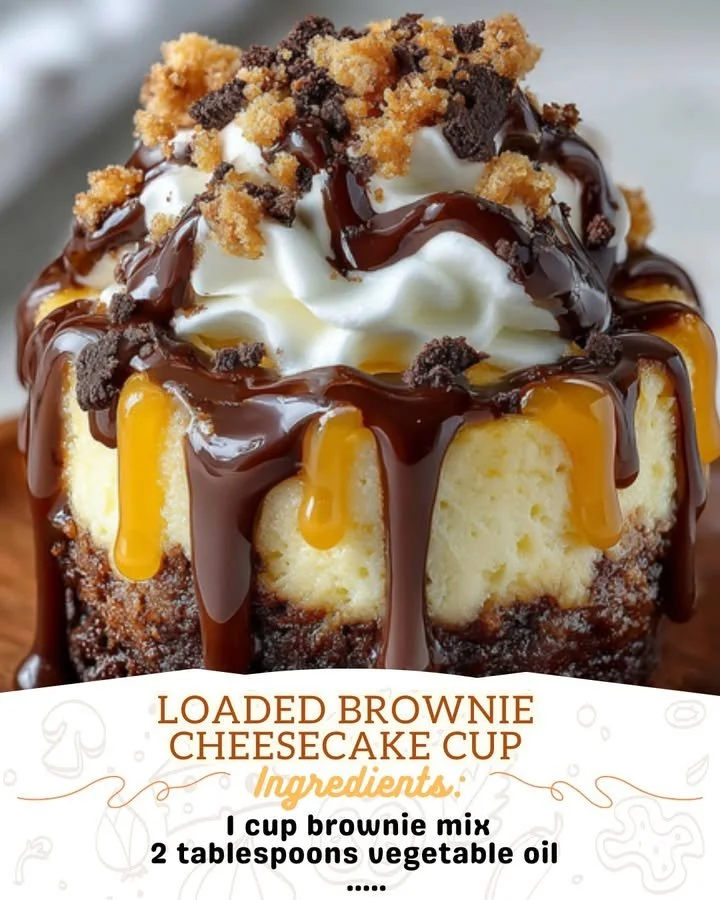 Loaded Brownie Cheesecake Cup with chocolate and creamy layers