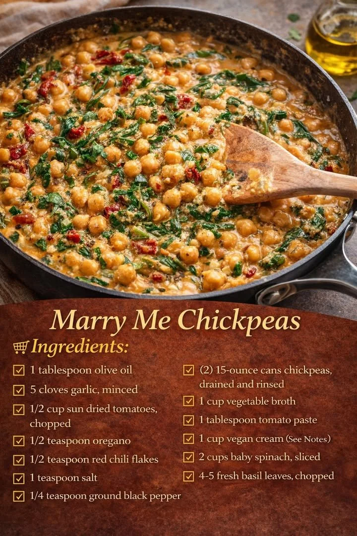 Delicious Marry Me Chickpeas dish served on a plate, garnished with herbs.