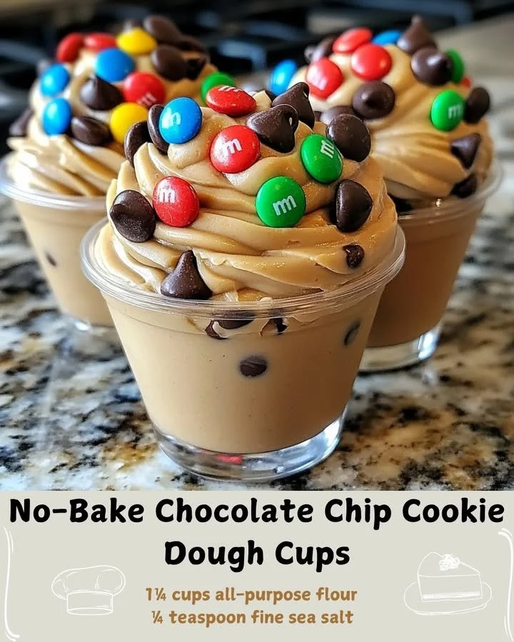 No-Bake Chocolate Chip Cookie Dough Cups with chocolate chips and cookie dough