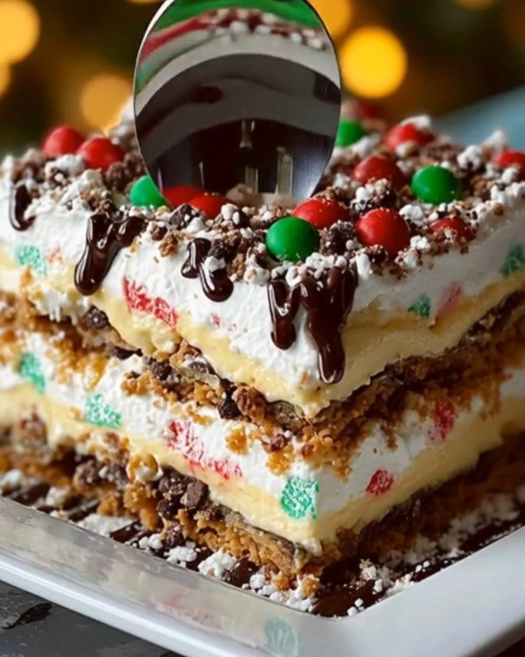 No Bake Cookie Lasagna dessert layered with cookies and cream