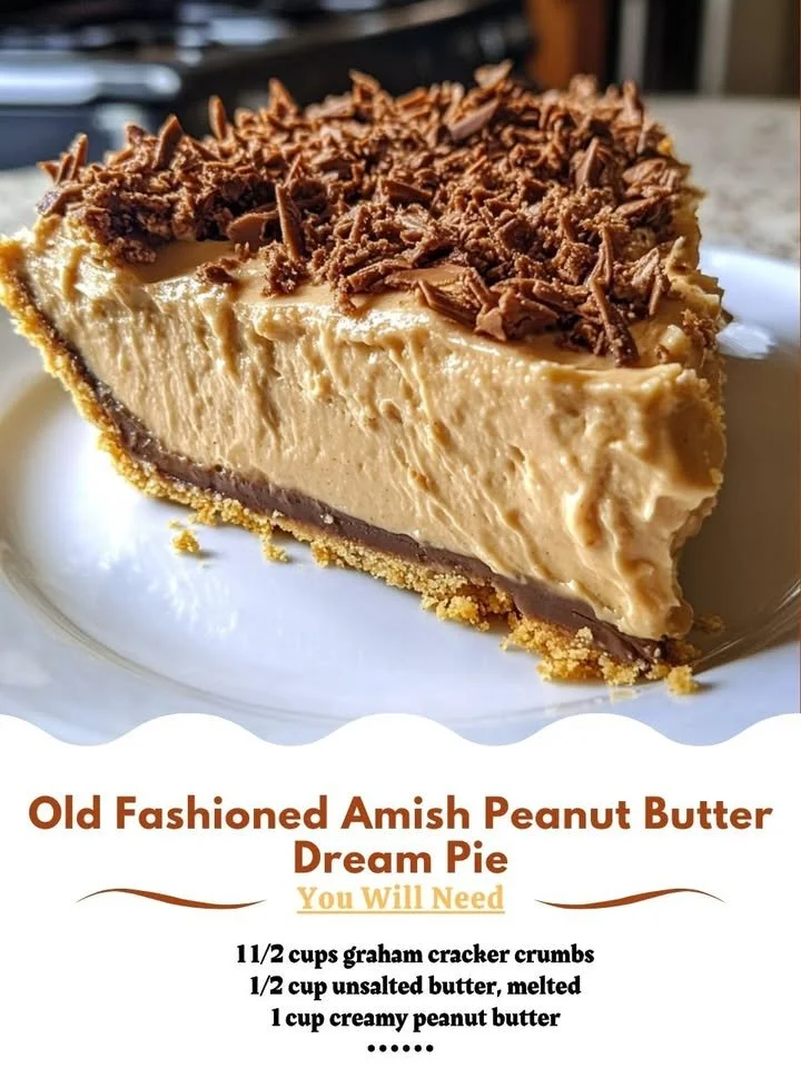 Slice of Old Fashioned Amish Peanut Butter Dream Pie on a plate