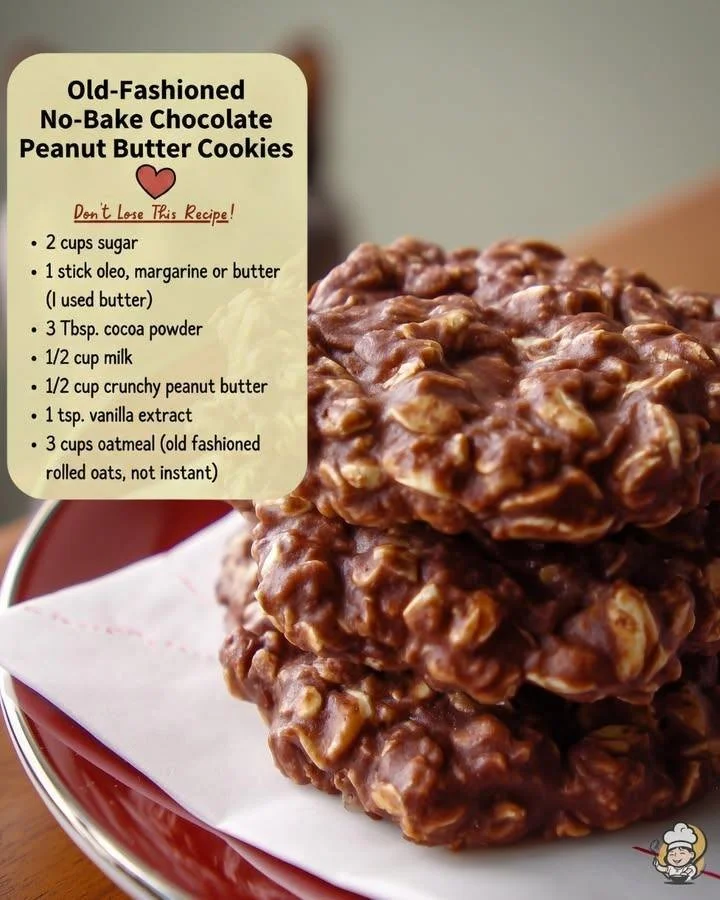 Old-fashioned no-bake chocolate peanut butter cookies on a plate