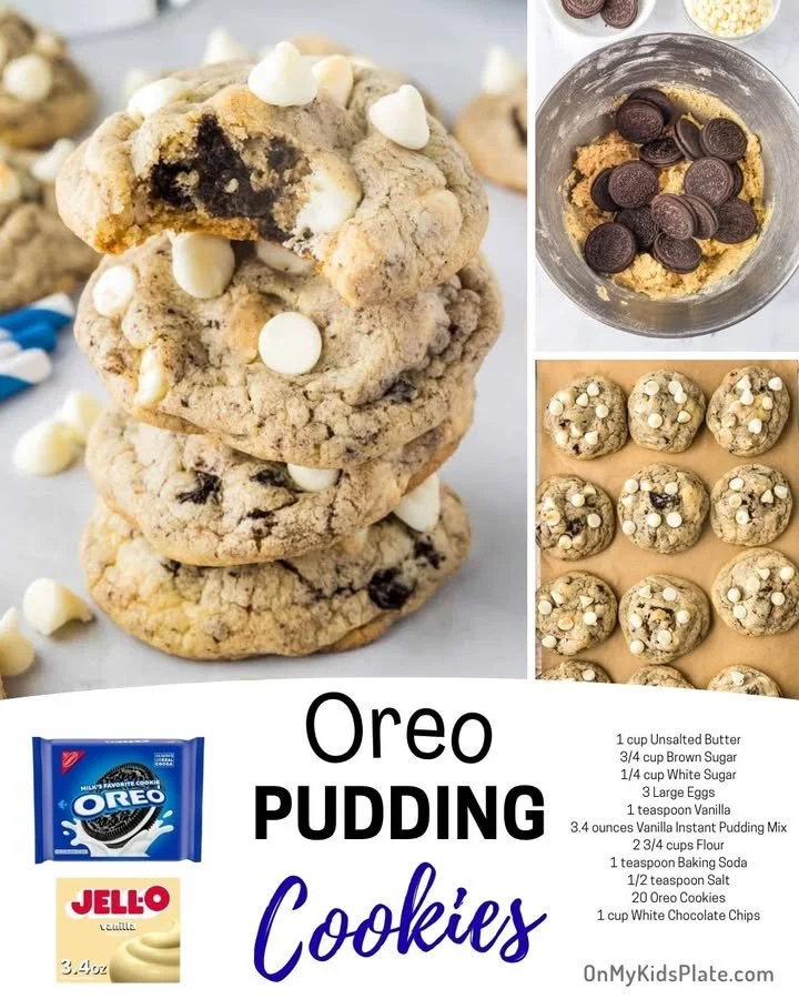 Delicious Oreo Pudding Cookies on a plate, ready to be enjoyed.