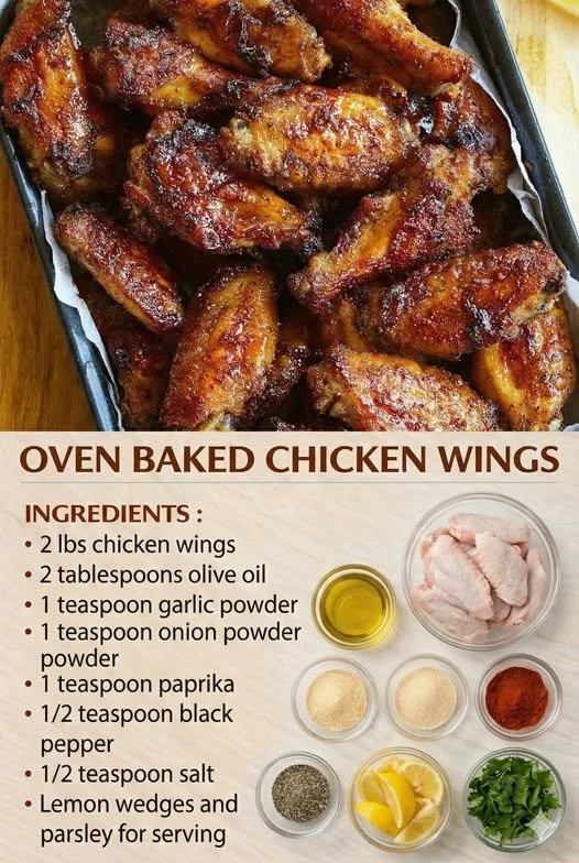 Oven baked chicken wings with a crispy golden exterior and flavorful spices