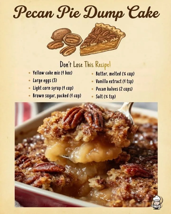 Delicious Pecan Pie Dump Cake served on a plate with pecans on top.