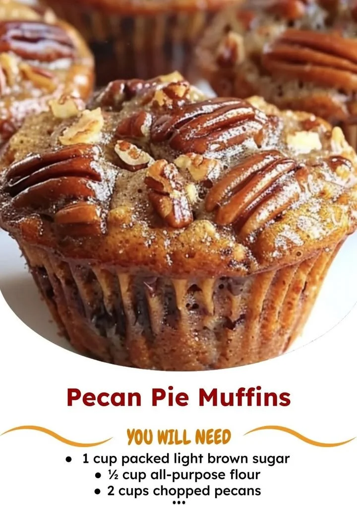 Delicious pecan pie muffins with a golden crust and pecan topping