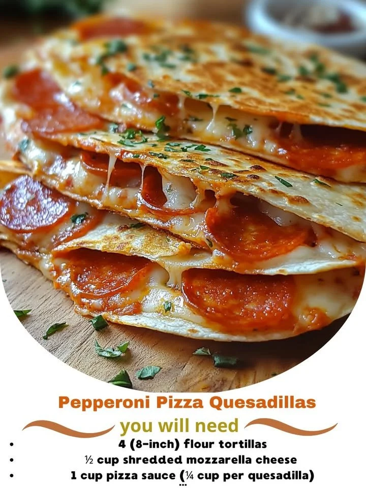 Pepperoni pizza quesadillas with melted cheese and crispy tortillas