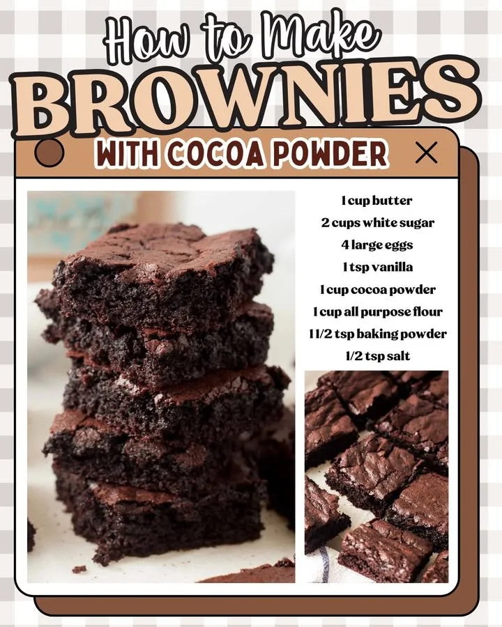 Delicious homemade brownies made with cocoa powder, served on a plate.