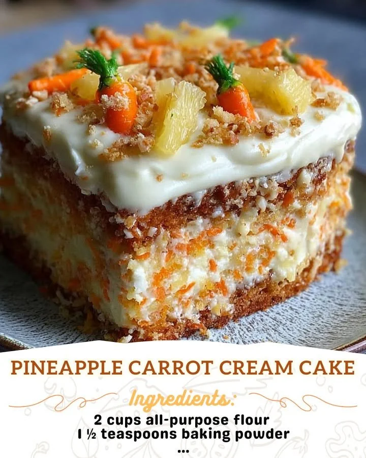 Delicious Pineapple Carrot Cake garnished with cream frosting