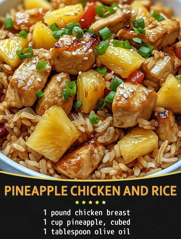Pineapple Chicken dish served with rice on a plate