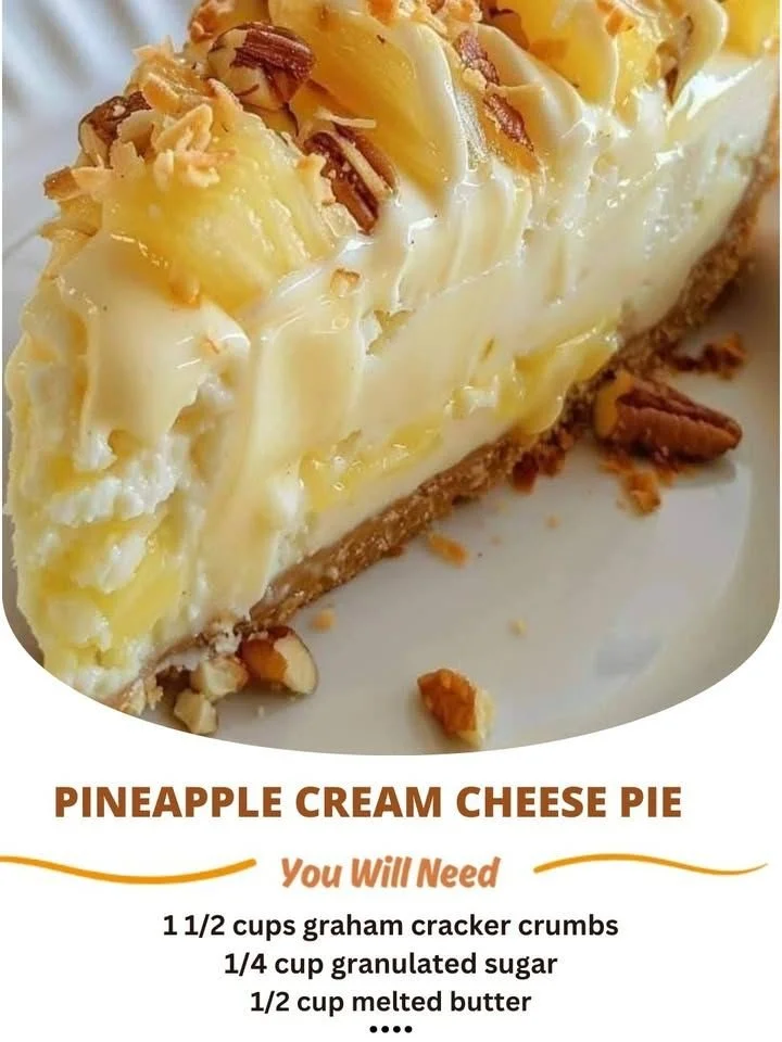 Delicious Pineapple Cream Cheese Pie topped with fresh pineapple slices