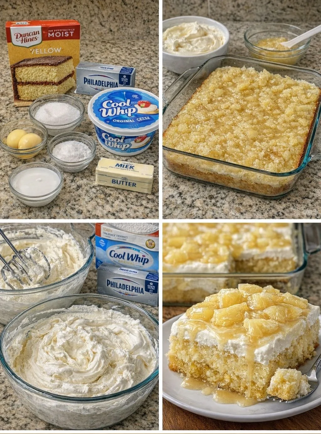 Delicious Pineapple Heaven Cake topped with fresh pineapples and cream