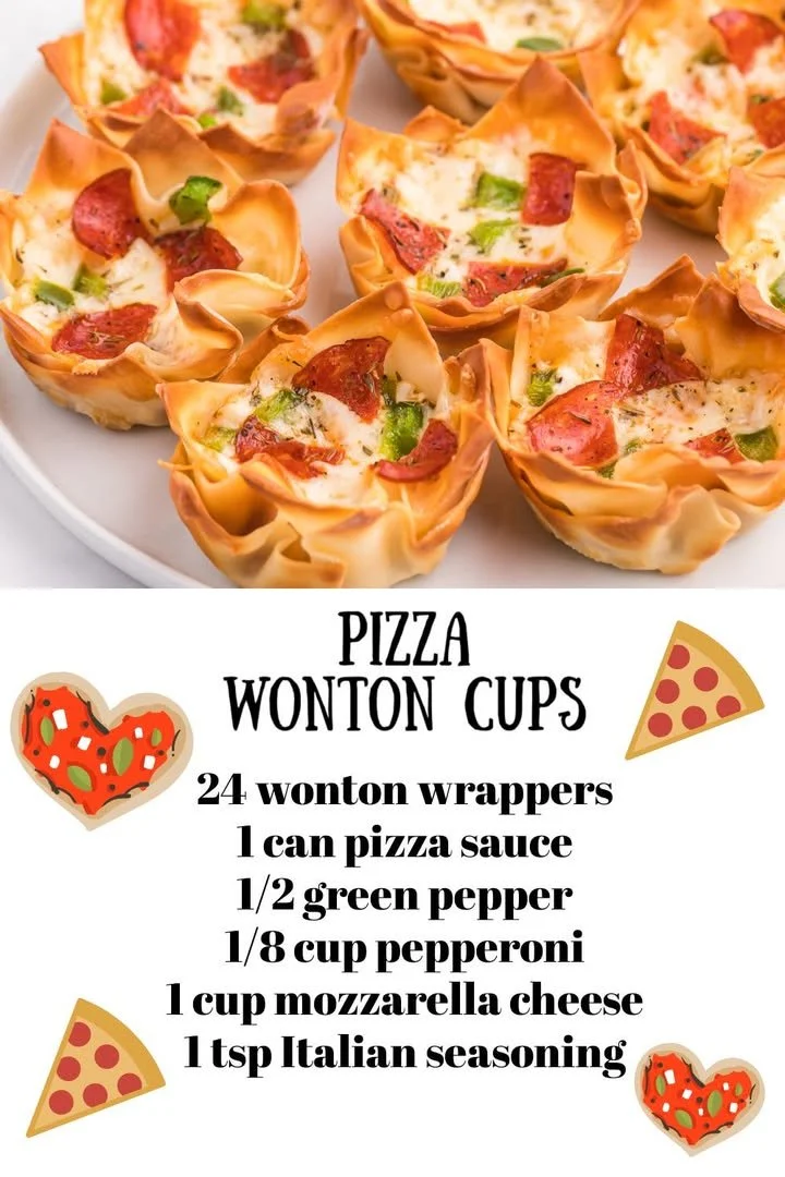 Baked Pizza Wonton Cups filled with cheese and toppings, perfect appetizer.