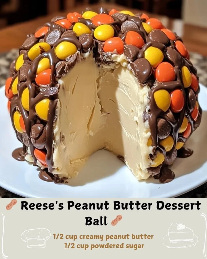 Delicious Reese's Peanut Butter Dessert Ball ready to serve on a plate.