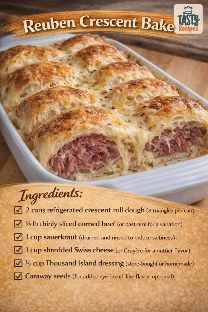 Delicious Reuben Crescent Bake, a savory dish made with layers of Reuben ingredients.