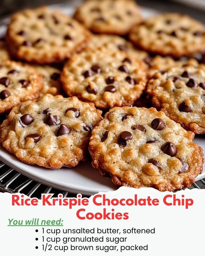 Delicious Rice Krispie Chocolate Chip Cookies stacked on a plate