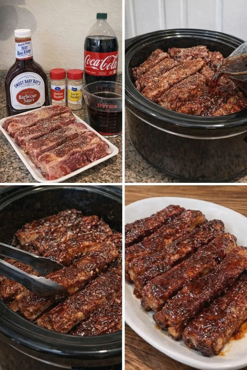 Delicious slow-cooked barbequed beef ribs served with barbecue sauce