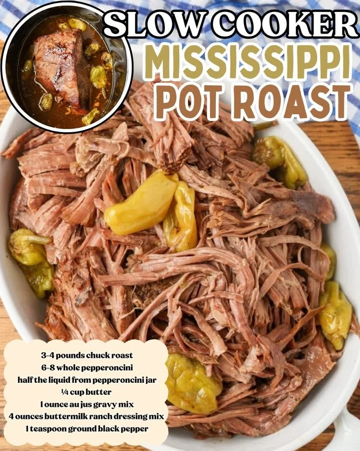 Delicious Slow Cooker Mississippi Pot Roast with herbs and spices