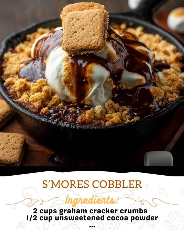 Delicious S'Mores Cobbler with chocolate, marshmallows, and graham crackers