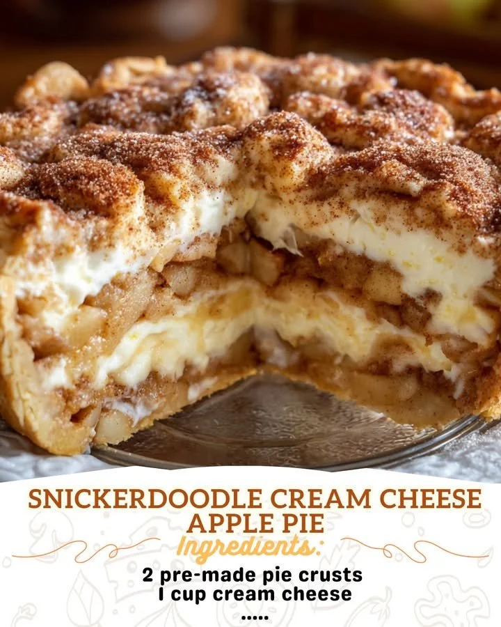 Snickerdoodle cream cheese apple pie with cinnamon and apple slices