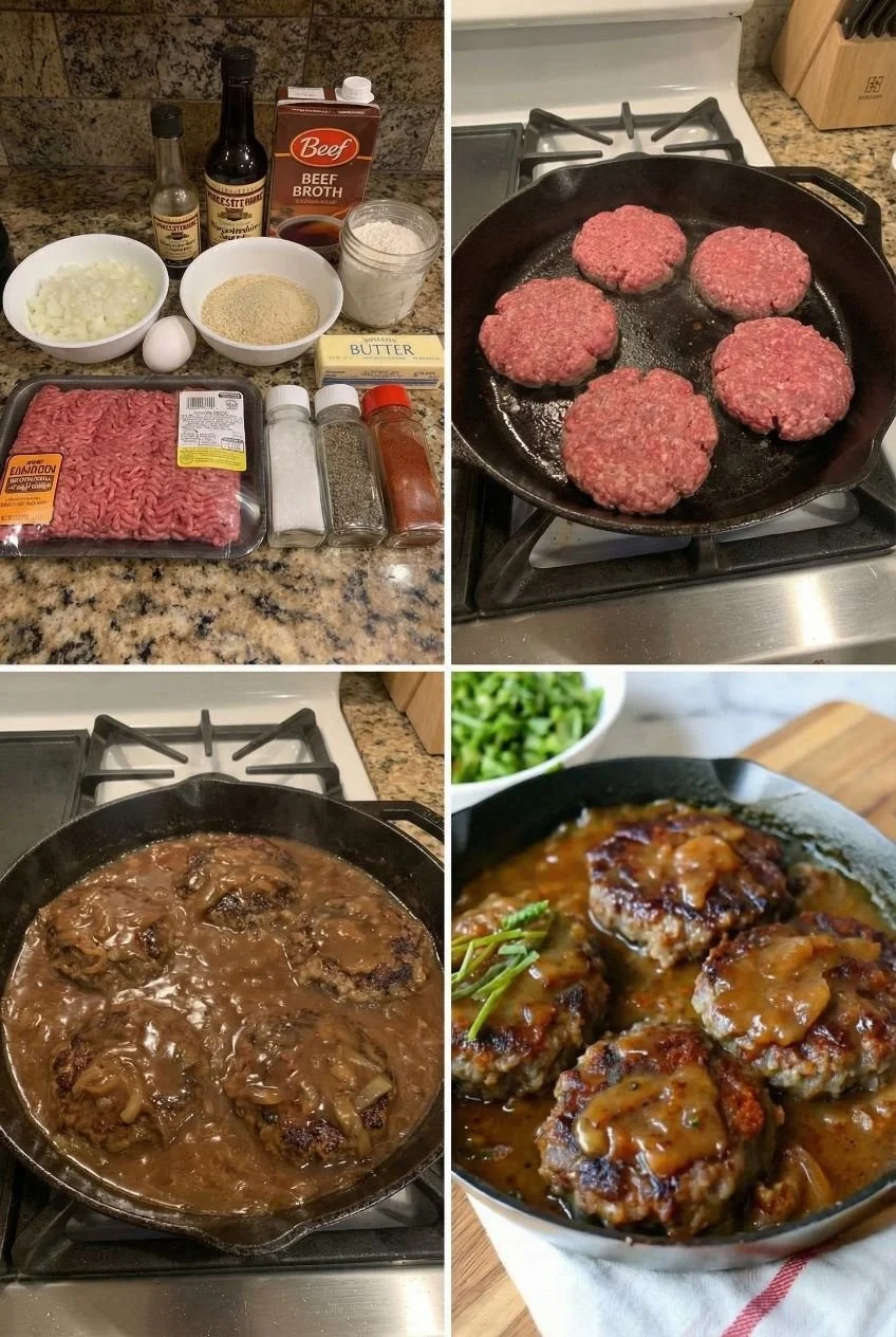 Delicious Southern-style hamburger steak served with gravy and vegetables