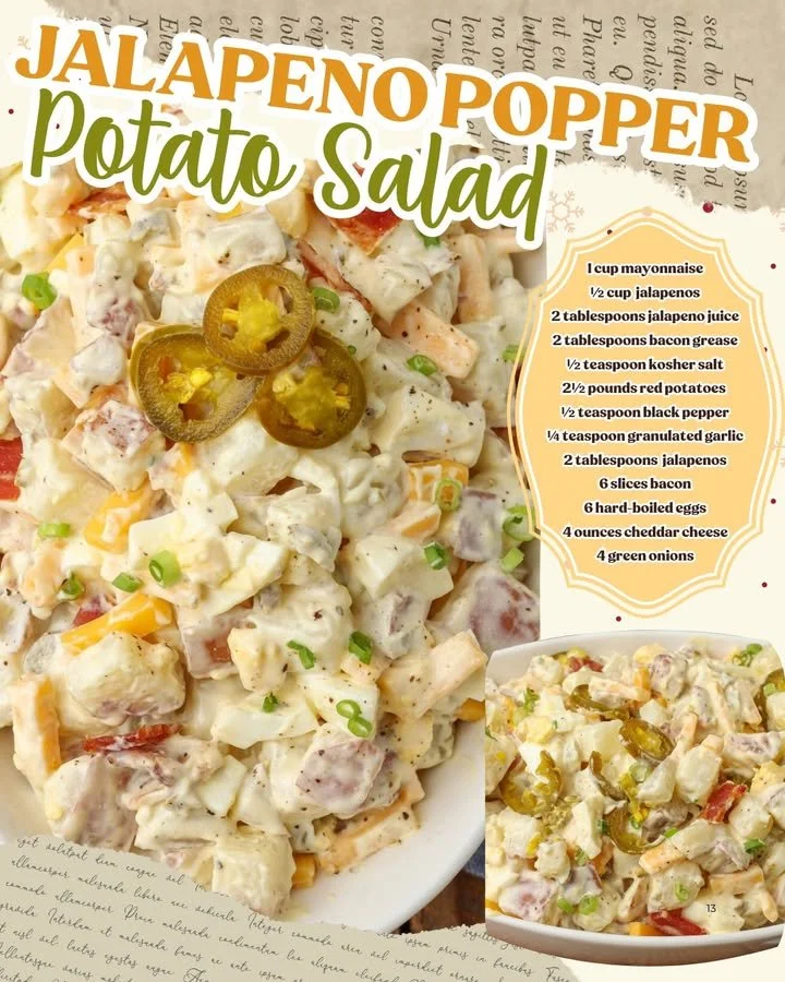 Spicy Bacon and Cheddar Potato Salad in a serving bowl