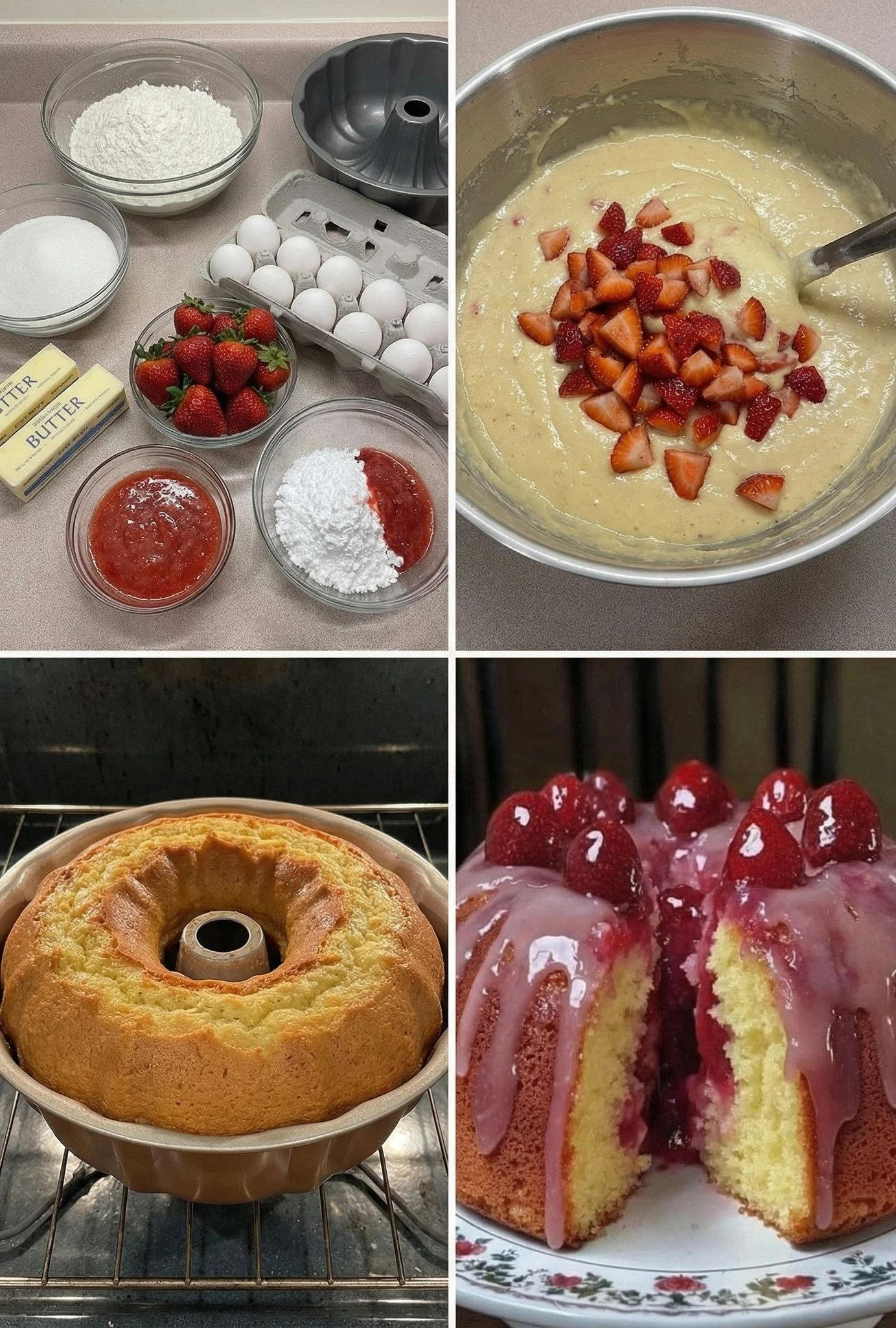 Delicious Strawberry Honeybun Cake served on a plate with fresh strawberries
