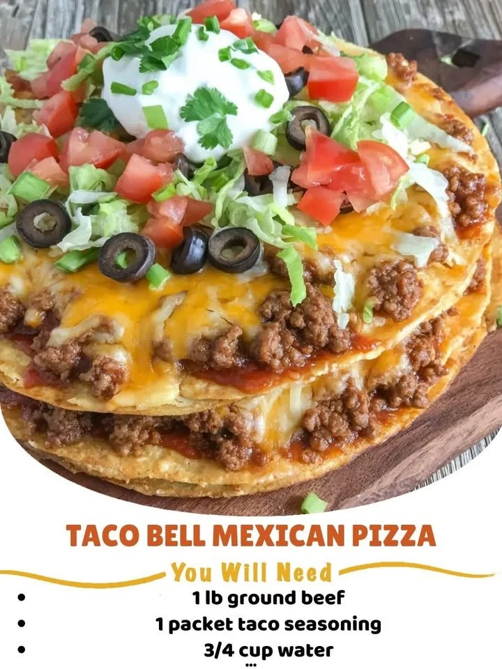 Taco Bell Mexican Pizza with toppings on a plate