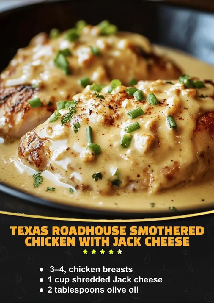 Delicious Texas Roadhouse Smothered Chicken topped with savory sauces and cheese